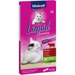 Vitakraft Cat Liquid Snack, okse, inulin og kattegræs - 6x15g